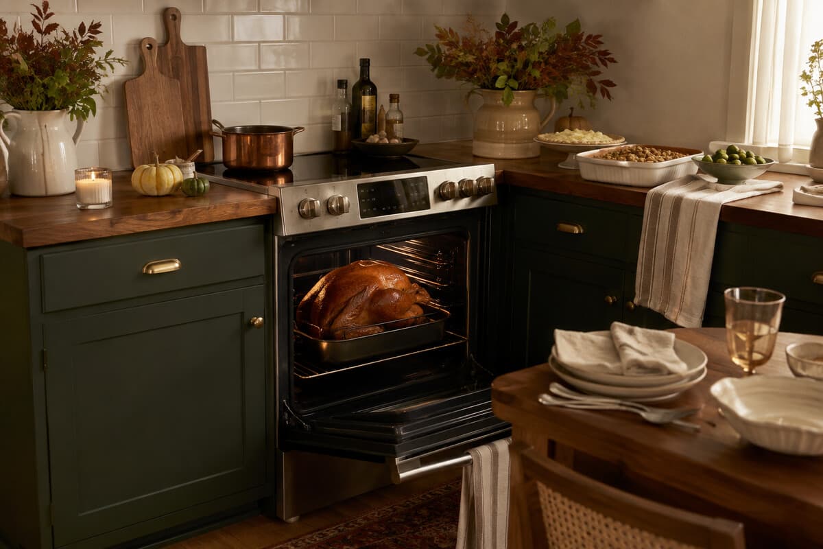 A home kitchen keeping the oven clear for Thanksgiving cooking