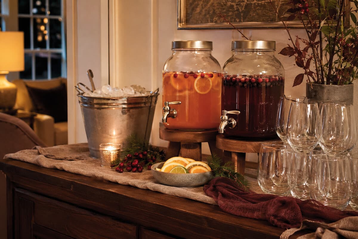 A compact self-serve Halloween cocktail station at home