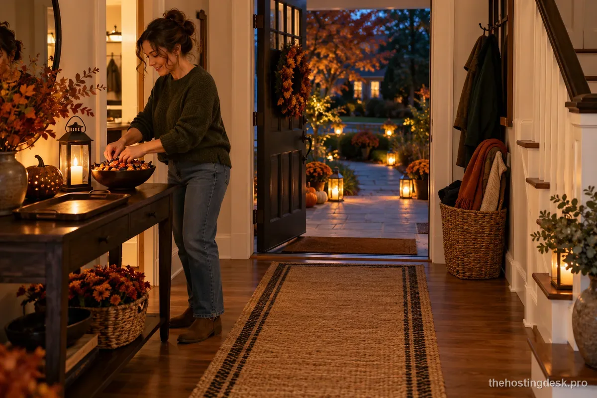A welcoming Halloween party room with a clear entry and separate snack table
