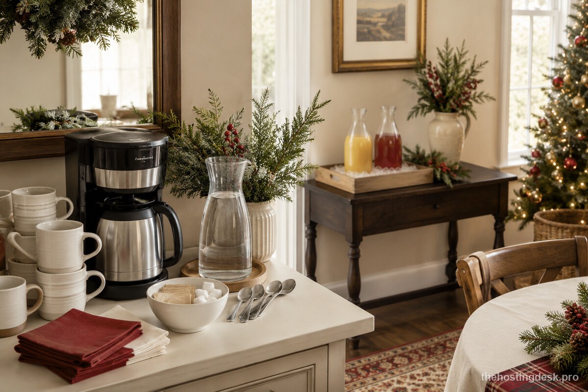 A separate self-serve coffee and cold-drink station for Christmas brunch