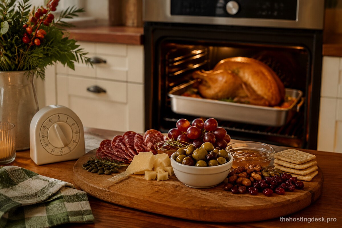 A snack board served while the Thanksgiving turkey cooks